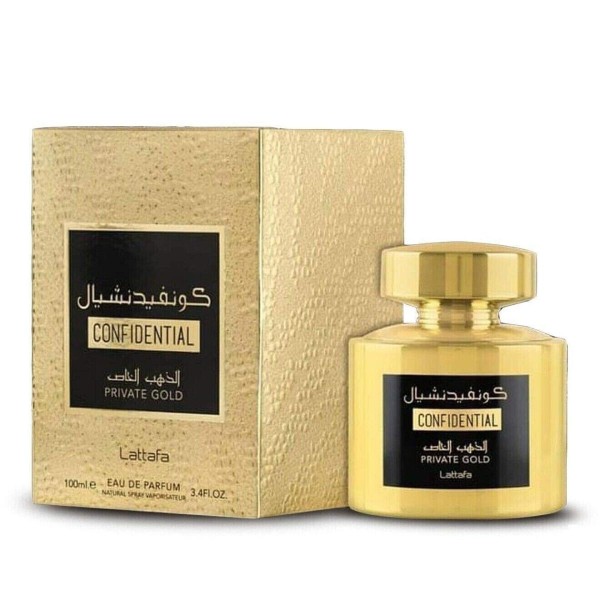 Confidential Private Gold Lattafa Perfumes para Hombres y Mujeres eau de parfum 100ml vaporizador