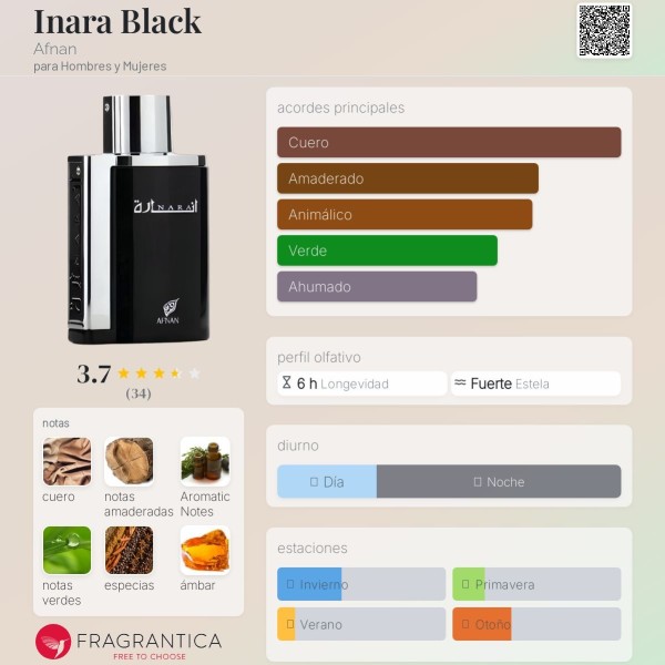 Inara Black Afnan para Hombres y Mujeres eau de parfum 100ml vaporizador