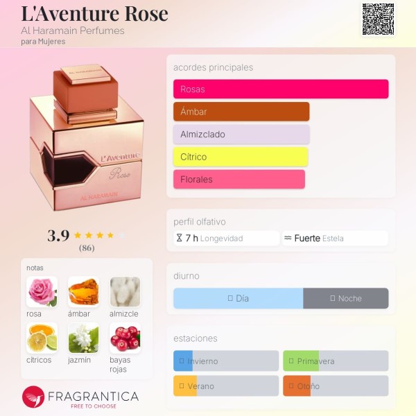 L'Aventure Rose Al Haramain Perfumes para Mujeres eau de parfum 100ml vaporizador