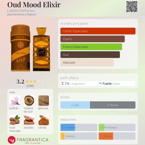 Oud Mood Elixir Lattafa Perfumes para Hombres y Mujeres 100ml vaporizador