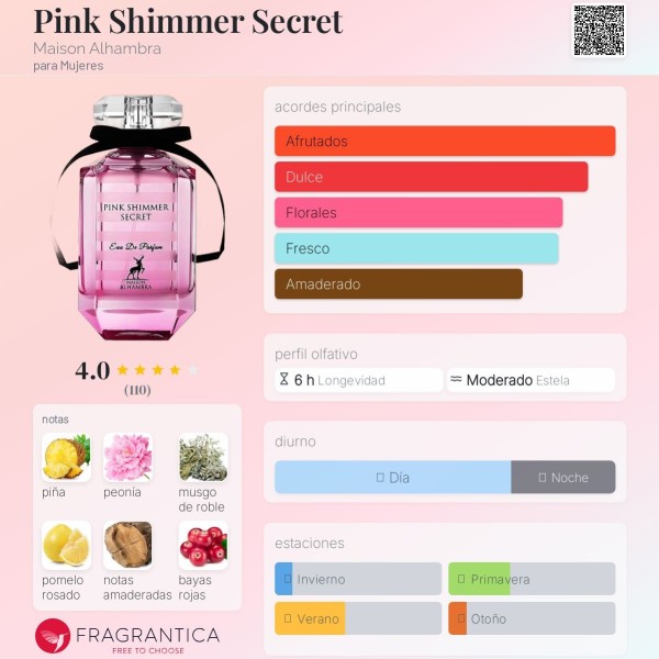 Pink Shimmer Secret Maison Alhambra para Mujeres eau de parfum 100ml vaporizador