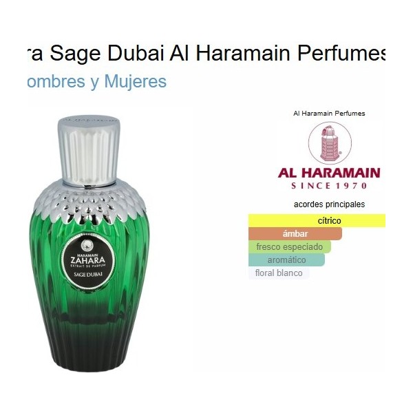 Zahara Sage Dubai Al Haramain Perfumes para Hombres y Mujeres extracto de perfume 100ml vaporizador