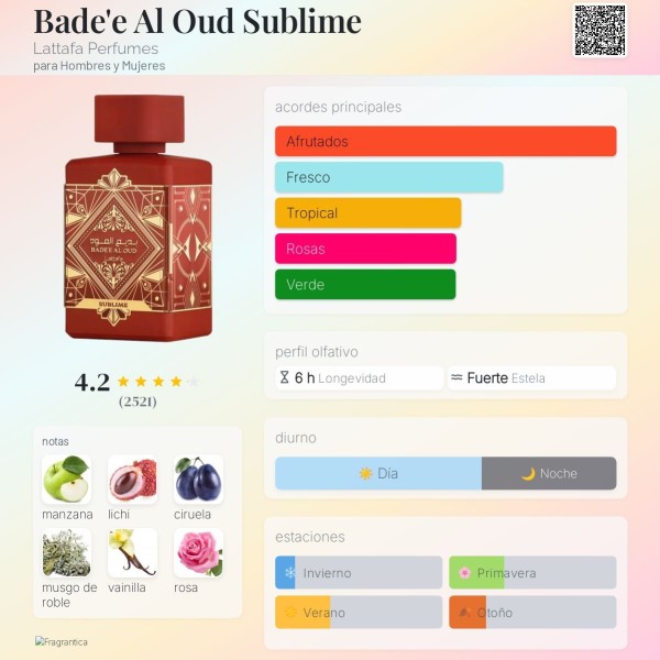 Bade'e Al Oud Sublime Lattafa Perfumes para Hombres y Mujeres eau de parfum 100ml vaporizador
